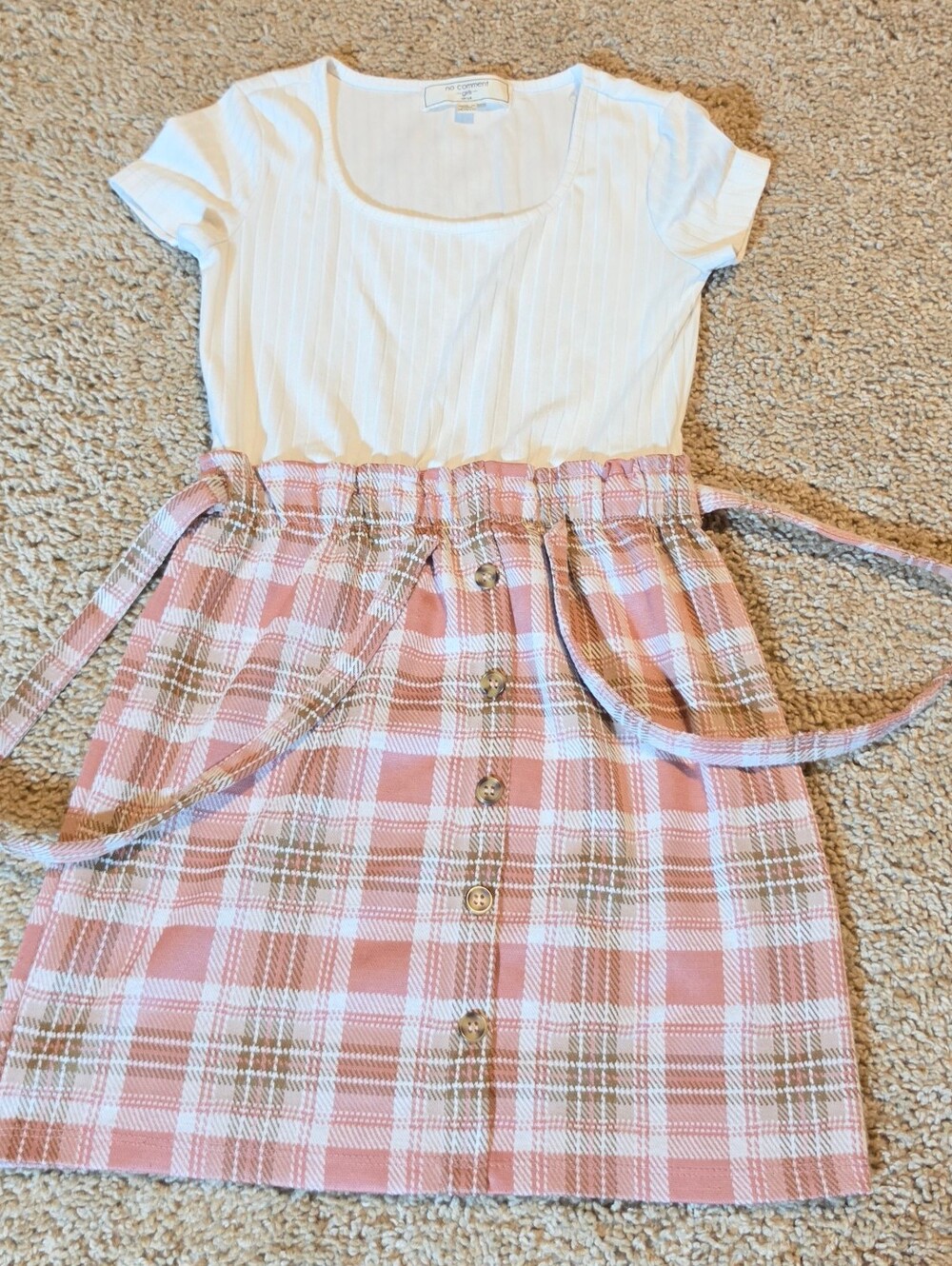 No Comment Girls' White & Pink Plaid Button-Front Dress